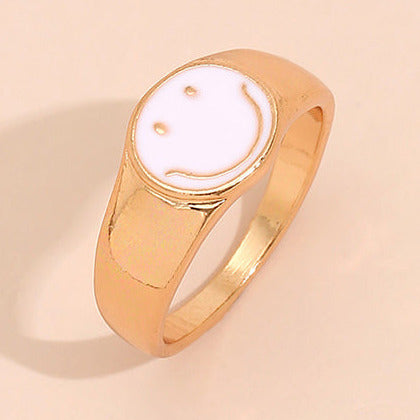 Gold Tone White Smiley Face Size O/P Ring R36