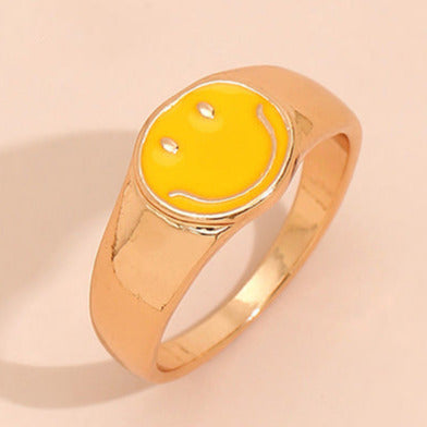 Gold Tone Yellow Smiley Face Size O/P Ring R37