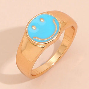 Gold Tone Blue Smiley Face Size O/P Ring R37