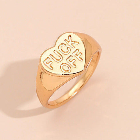 Gold Tone F*** OFF Signet Ring R4