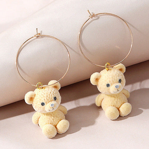 Gold Tone Hoops & Cream Cashmere Teddy Bears E25