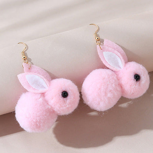 Pink Fluffy Large Rabbit Earrings E117