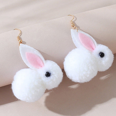 White Fluffy Large Rabbit Earrings E117