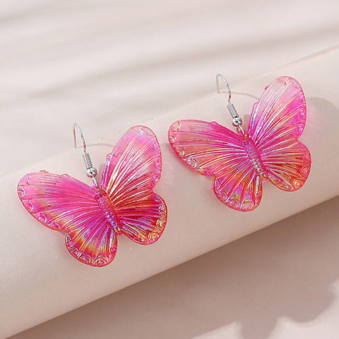 Silver Tone Acrylic Pink Butterfly Earrings E7