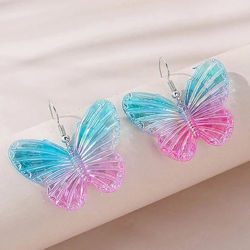 Silver Tone Acrylic Blue/Purple Butterfly Earrings E7
