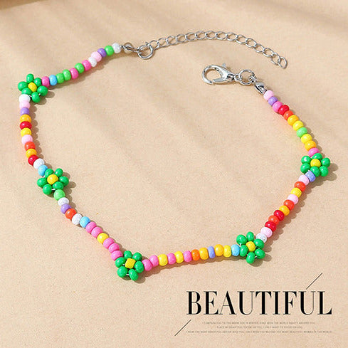 Rice Bead Green Flower Anklet A8