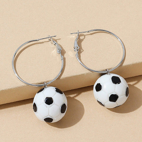 Silver Tone Football Hoop Earrings E14