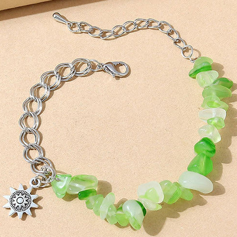 Silver Tone Green Crystal Stone Adjustable Bracelet B14