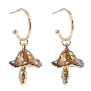 Gold Tone Alloy Caramel Mushroom Earrings E21