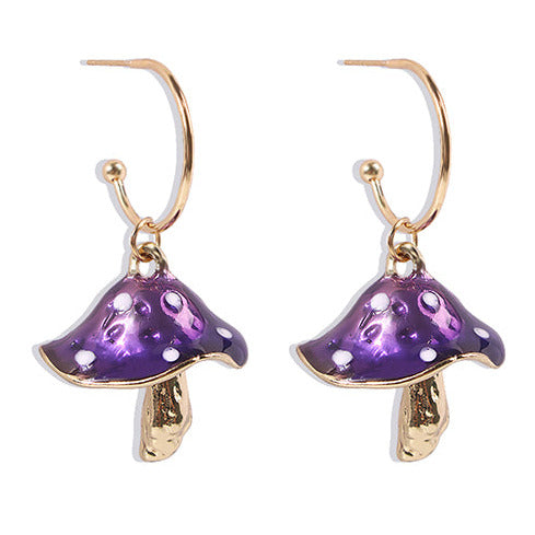 Gold Tone Alloy Purple Mushroom Earrings E21