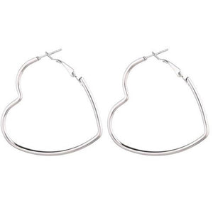 Silver colour Heart shape Hoop Earrings EA5G