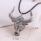 Silver Tone  Bulls Head Large Pendant NecklaceN9