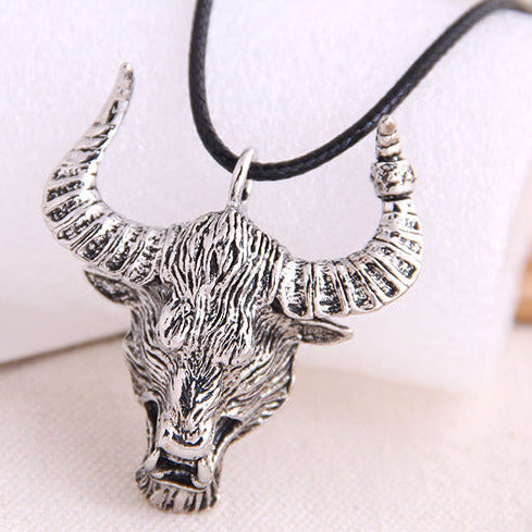 Silver Tone  Bulls Head Large Pendant NecklaceN9