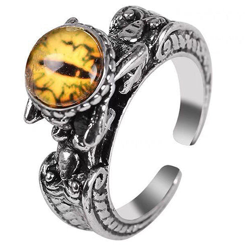 Silver Vintage Tone Brown Demon Eye Adjustable Ring R32