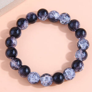 Glass Bead Black/Silver White Bead Bracelet B22