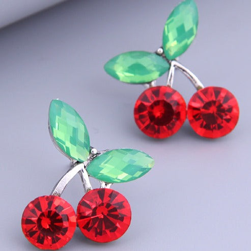 Silver Tone Diamante Cherry  Earrings E210