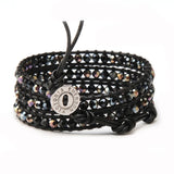 Victoria Emerson Handmade Dark Mixed Crystals Black Leather Wrap Bracelet