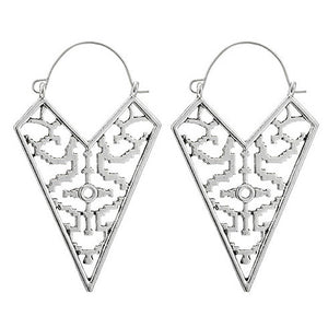 Silver Tone Large Openwork Triangle C Clasp Earrings E76