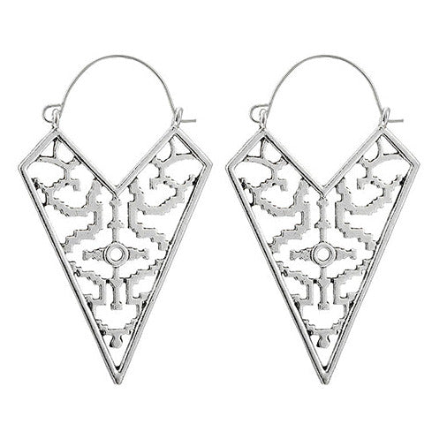 Silver Tone Large Openwork Triangle C Clasp Earrings E76