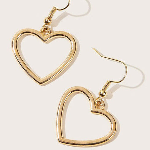 Gold Tone Small Hanging Hollow Hearts E87