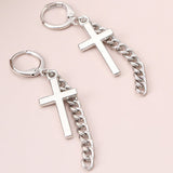 Silver Tone Cross & Chain Earrings E84