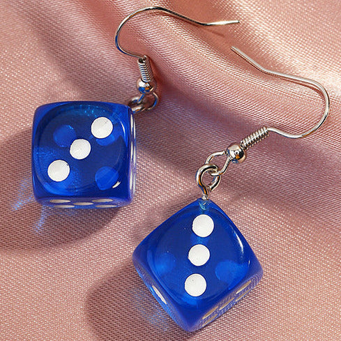 Silver Tone Blue Dice Earrings E60