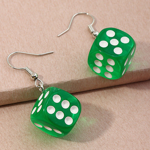 Silver Tone Green Dice Earrings E60
