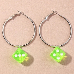 Silver Tone Hoop & Lime Dice Earrings E59