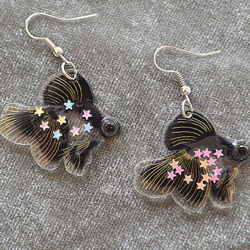 Acrylic Black Good Luck Koi Fish Earrings E43