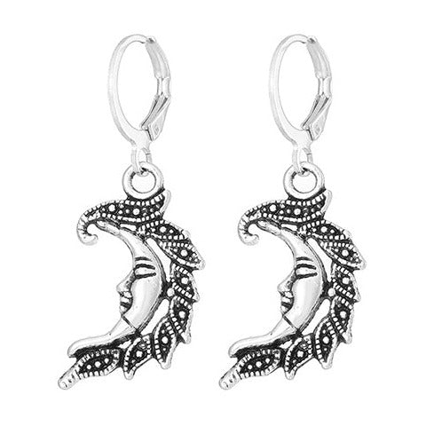 Silver Tone Alloy Man In The Moon Earrings E106