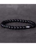 Black Agate Stone Bead & Hematite Bracelet B7