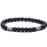 Black Agate Stone Bead & Hematite Bracelet B7