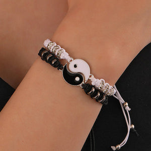 X2 Alloy/Cord White & Black Adjustable Ying Yang Bracelets B19