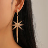 Gold Tone Long Star Stud Earrings E195