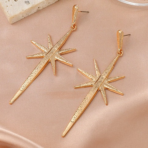Gold Tone Long Star Stud Earrings E195