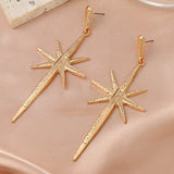Gold Tone Long Star Stud Earrings E195