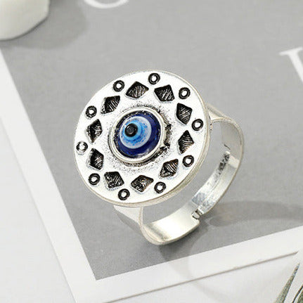 Silver Tone Round Evil Eye Ring R55