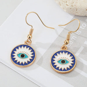 Gold Tone Small Evil Eye Dark Blue Earrings E88