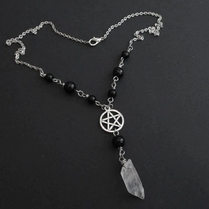 Silver Tone Crystal/Pentagram beaded Necklace N93