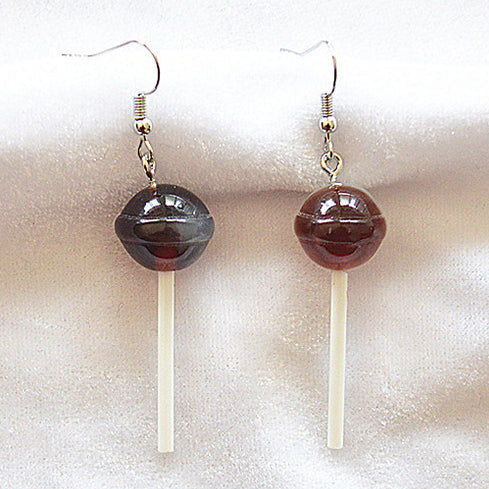 Silver Tone Resin Blackcurrant Lollipop Earrings E34