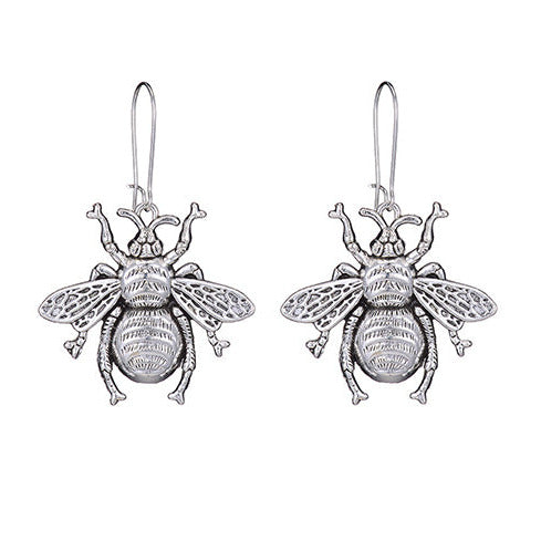 Antique Silver Tone Alloy Large Bee Earrings E23