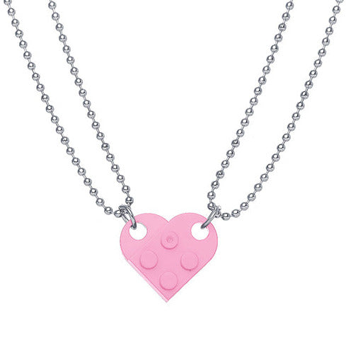 Silver Tone Double Friendship Pink Heart Lego Necklaces N27