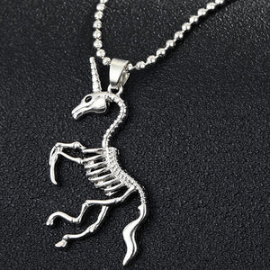 Silver Tone Unicorn Skeleton Necklace N47