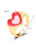 Gold Tone Red/Pink Heart Y2K Adjustable Ring R10