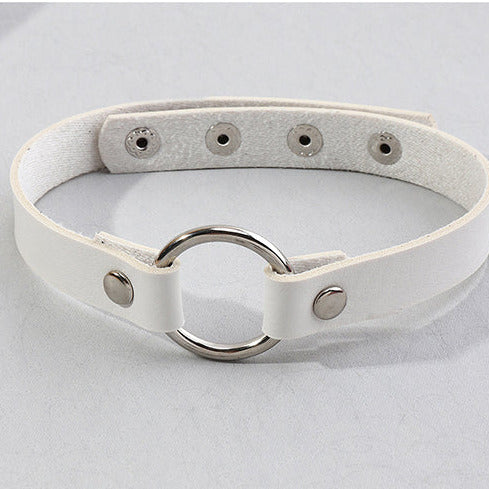 Leather White Circle Choker N31