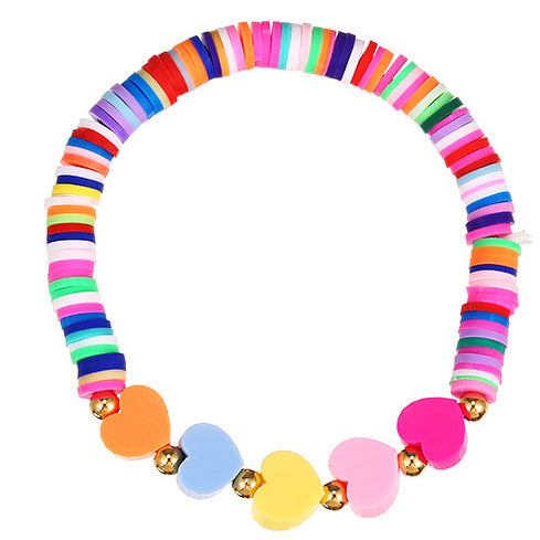 Clay Disc Multi Colour  5 Heart Bracelet Y2K B17