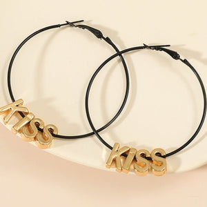 Alloy Black Hoop 'Kiss' Earrings E190