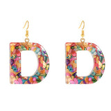 Gold Tone Large Acrylic Letter 'D' Colour Earrings E127