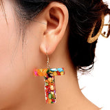 Gold Tone Large Acrylic Letter 'T' Colour Earrings E127