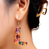 Gold Tone Large Acrylic Letter 'L' Colour Earrings E127